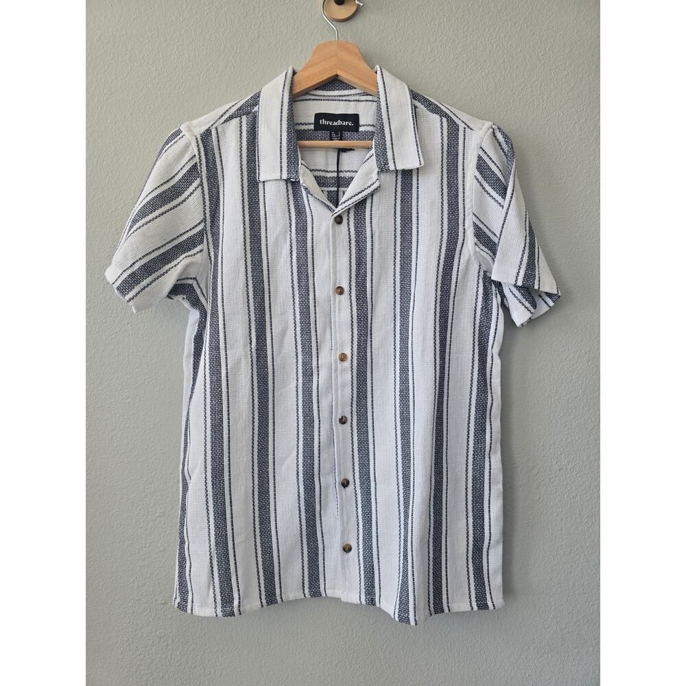 Threadbare Men’s Size S White Navy Stripe Button‑Up Shirt NWT Summer Casual